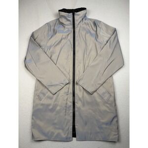 Vintage Mycra Pac Now Raincoat Women's S/M Gray Hooded Full Zip Made USA